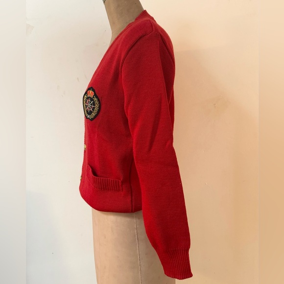 vintage deadstock ARMOR-LUX red wool cardigan made in France SMALL - Picture 4 of 9